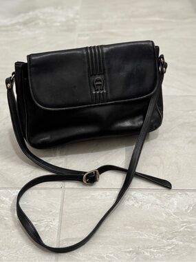 Etienne Aigner Black Leather Crossbody Bag Vintage Minimalist